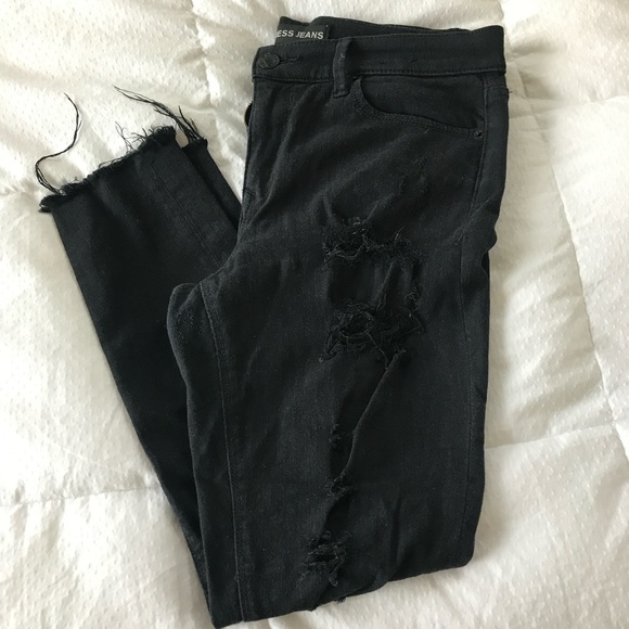 Express Denim - Express Black Distressed Skinny Jeans